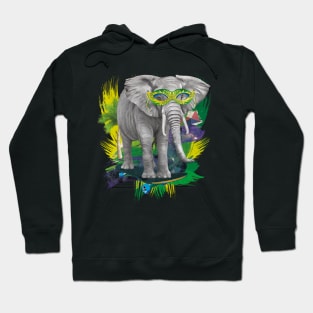 Elephant on skateboard with party glasses on the beach Hoodie